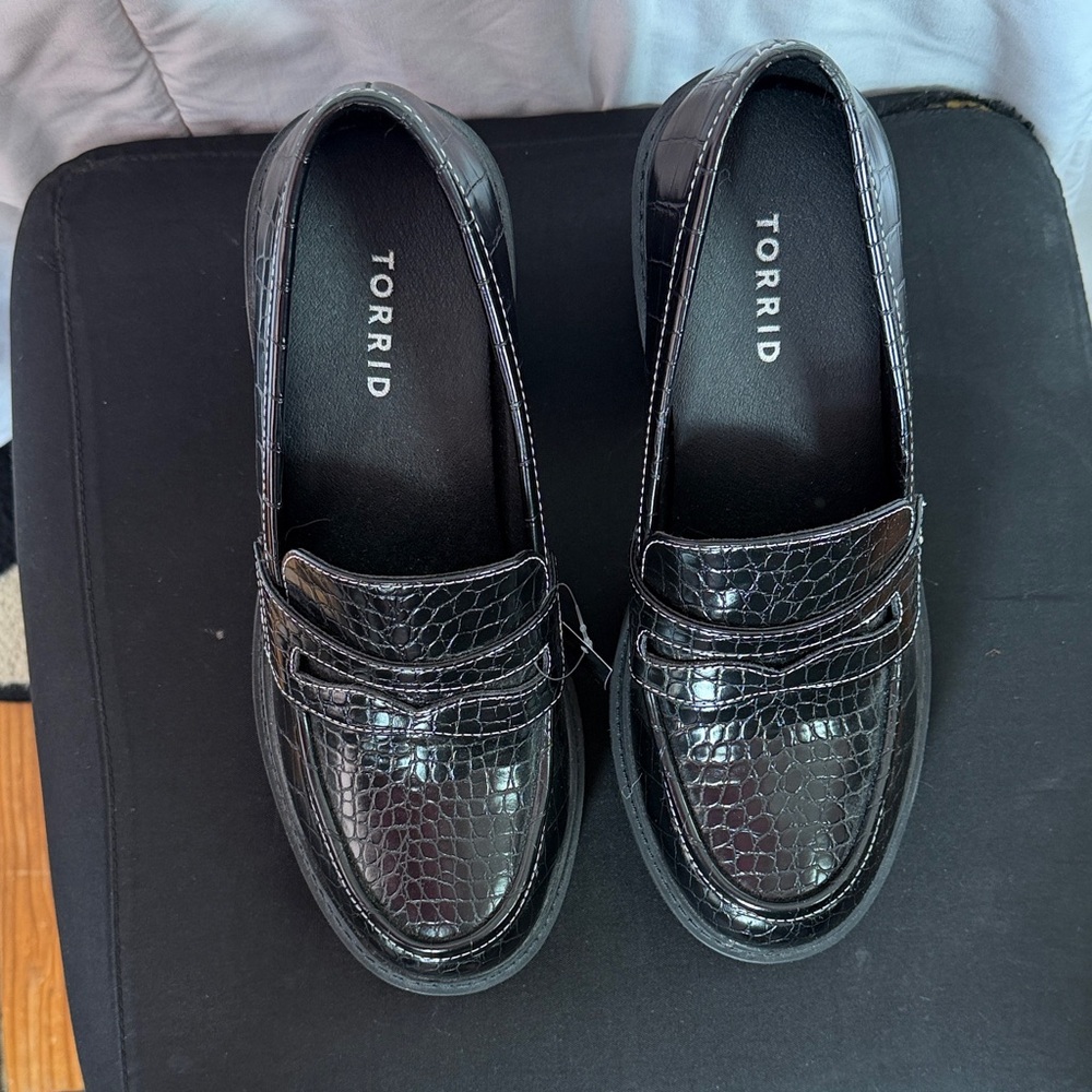 Torrid Glossy Black Crocodile Loafers